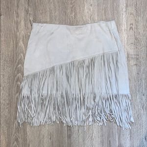 Zara Light Grey Fringe Suede Skirt